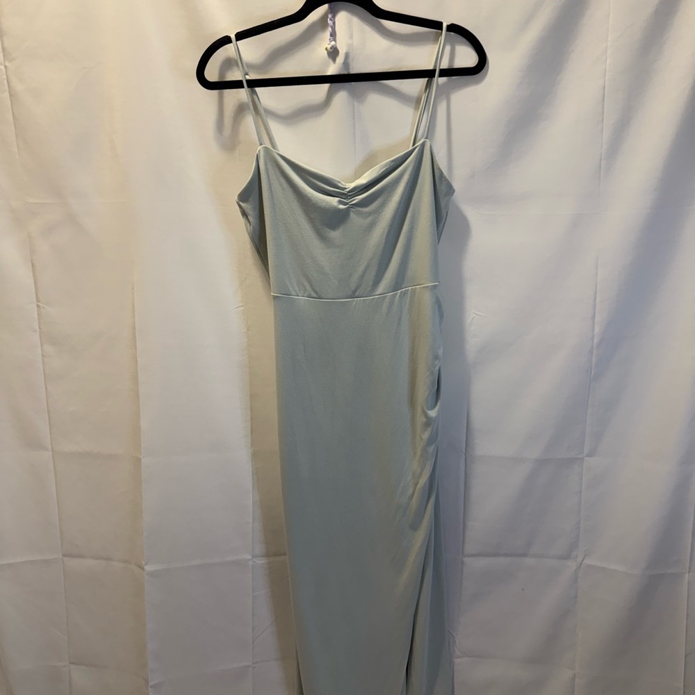 Aritzia Wilfred light Blue Dress with Slit for wedding guest